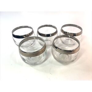 Vintage MCM Dorothy Thorpe Roly Poly Glasses Set of 5 - Silver Rim Band 6 Ounce